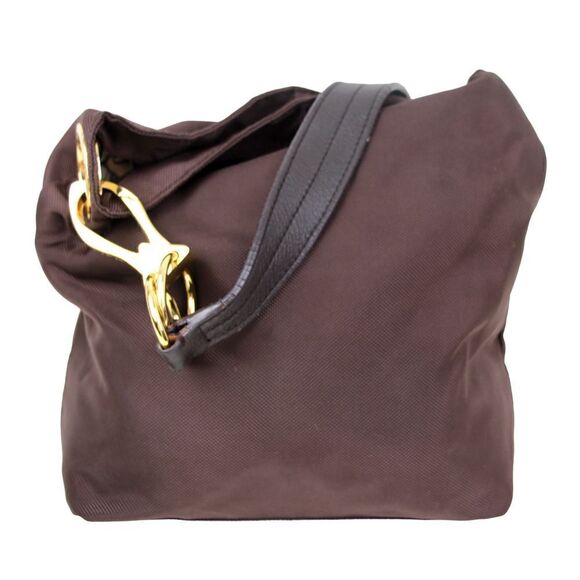 JPK PARIS 75 BROWN NYLON BROWN GENUINE LEATHER STRAP SHOULDER BAG HANDBAG PURSE - Picture 5 of 12